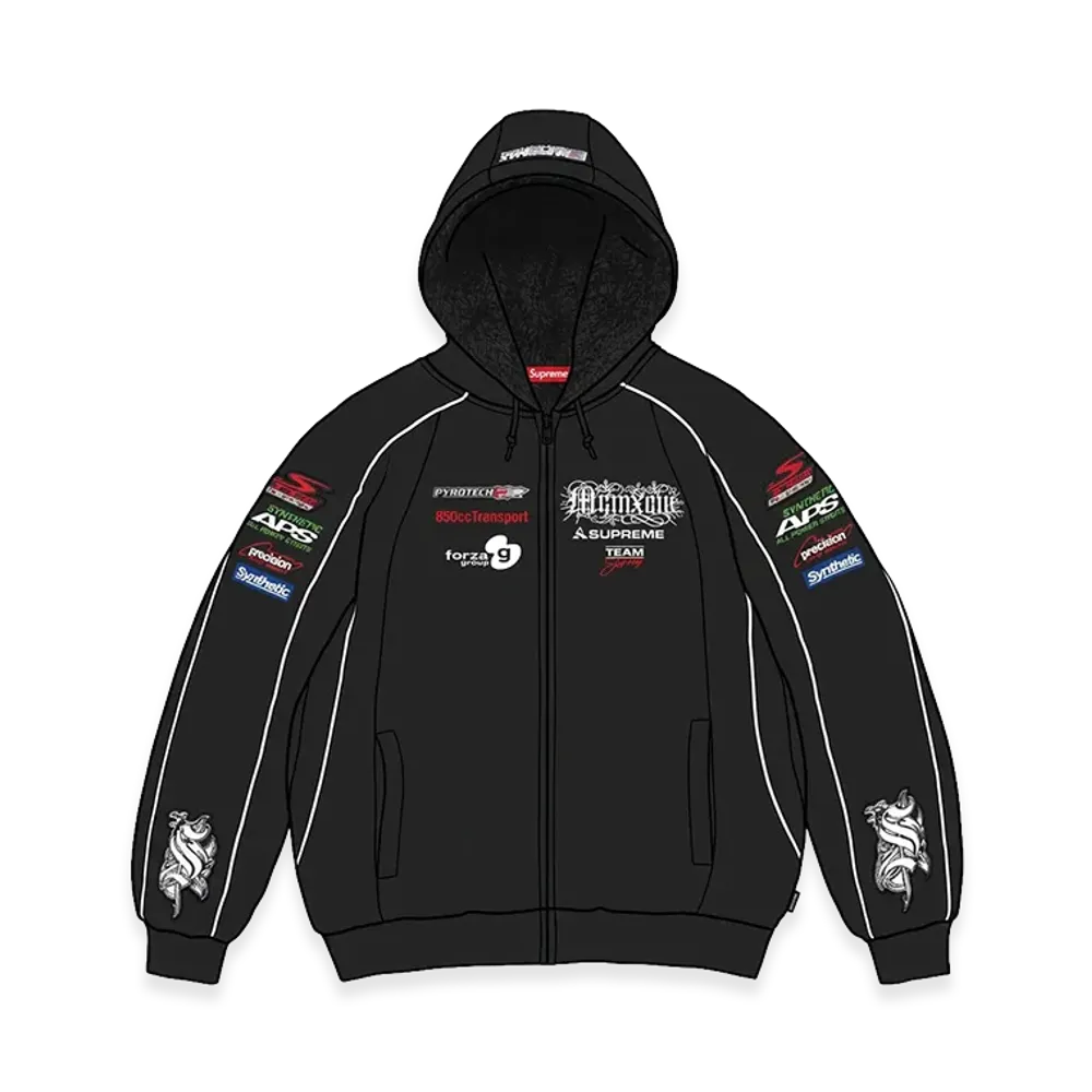 Supreme Racing Lined Zip Up Hooded Sweatshirt "Black"