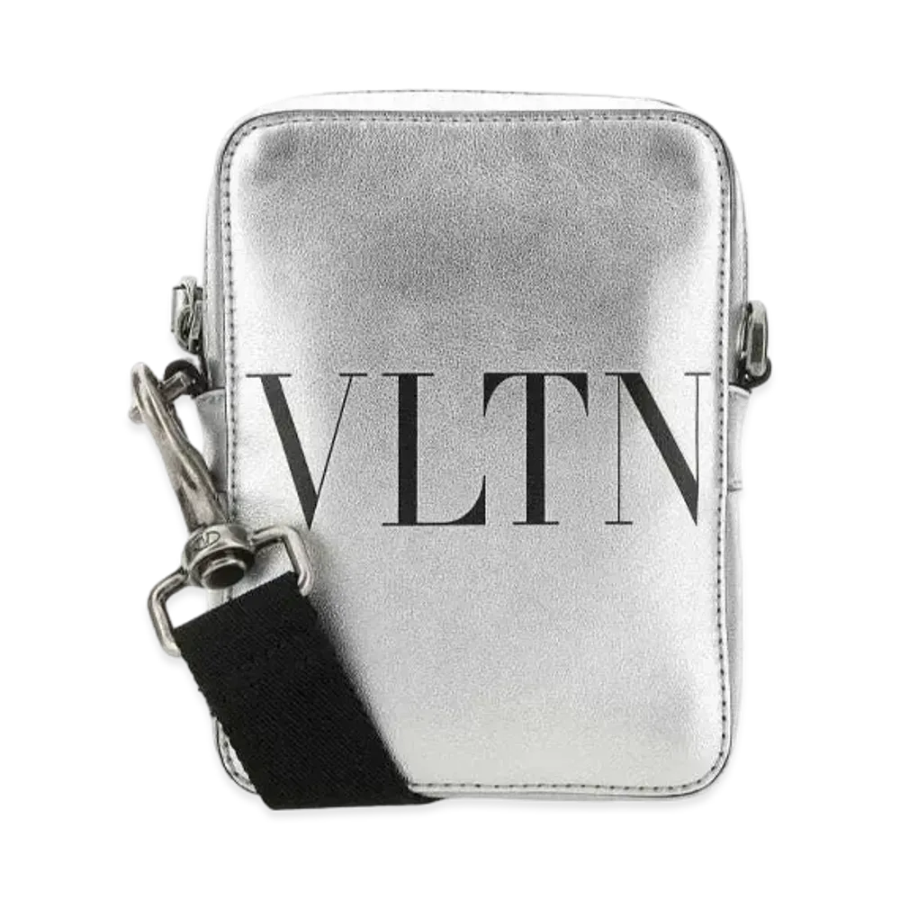 Valentino VLTN Leather Small Crossbody Bag "Silver/Black"