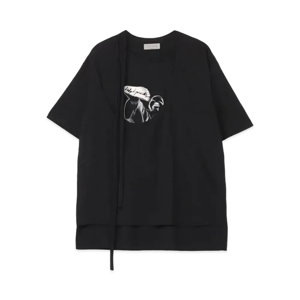 Yohji Yamamoto Pour Homme 30/-CORMA LAYERED ORIGINAL PRINT SHORT SLEEVES "Black"