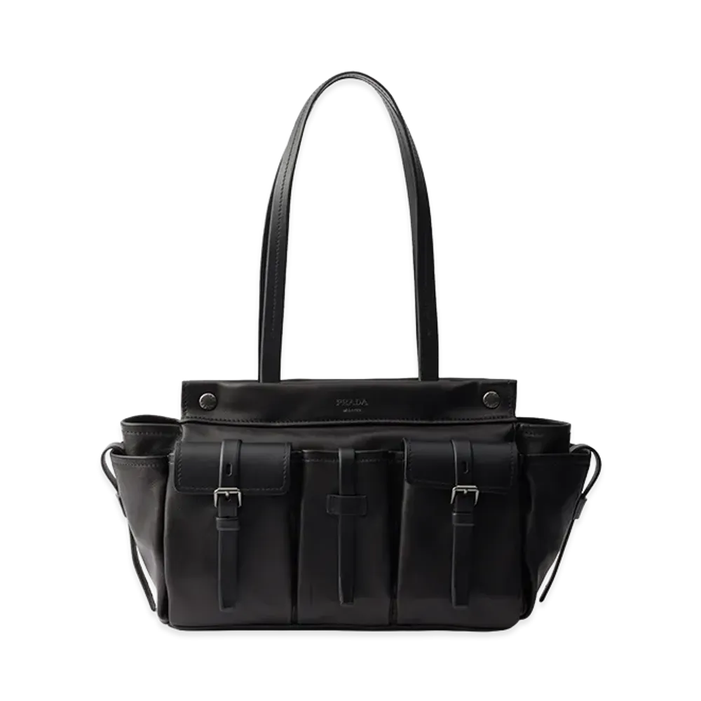 PRADA Route Large Leather Tote Bag "Black"