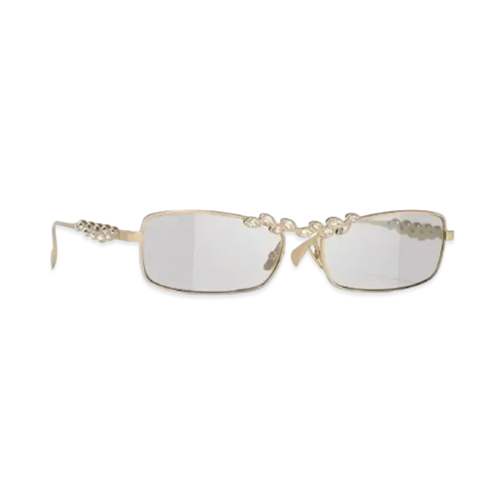 CHANEL Rectangle Sunglasses Metal & Strass Lenses Light Gray "Beige"