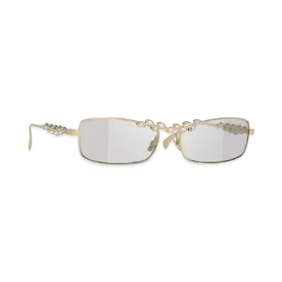 CHANEL Rectangle Sunglasses Metal & Strass Lenses Light Gray "Beige"