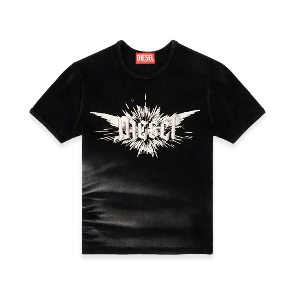 Diesel T-Ele-Long-P2 T-Shirt With Winged Diesel Foil Print "Black"