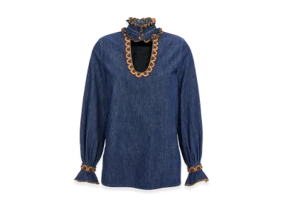 Valentino Garavani Women's Chambray Denim Embroidered Top "Blue"