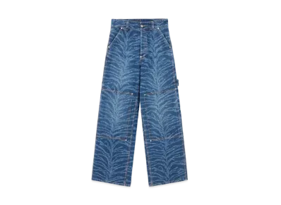 STELLA McCARTNEY Tiger Pattern High-Rise Straight Leg Cargo Jeans "Blue Denim"
