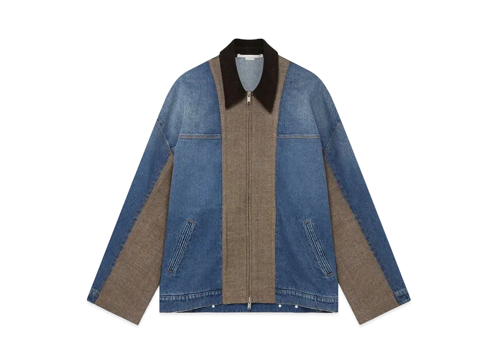 STELLA McCARTNEY Hybrid Panel Boxy Denim Jacket "Beige Tweed/Blue Denim"