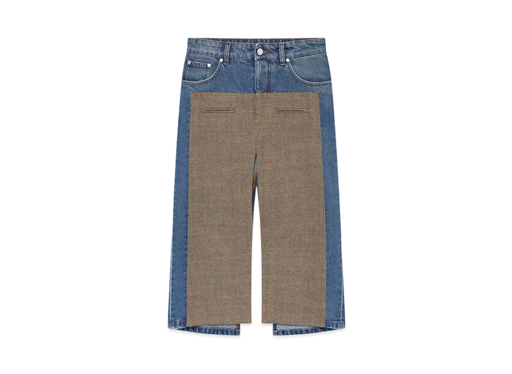 STELLA McCARTNEY Hybrid Panel Denim Midi Skirt "Beige Tweed/Blue Denim"