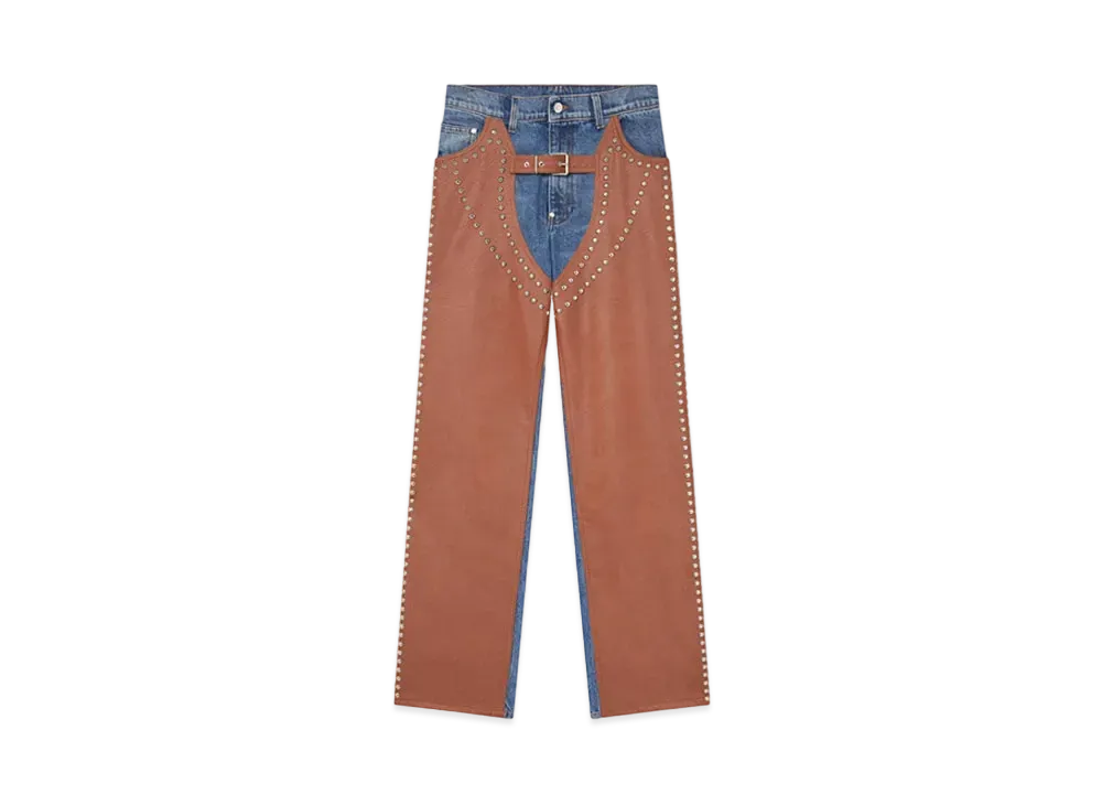 STELLA McCARTNEY Chaps High-Rise Straight-Leg Jeans "Blue Denim/Brown"