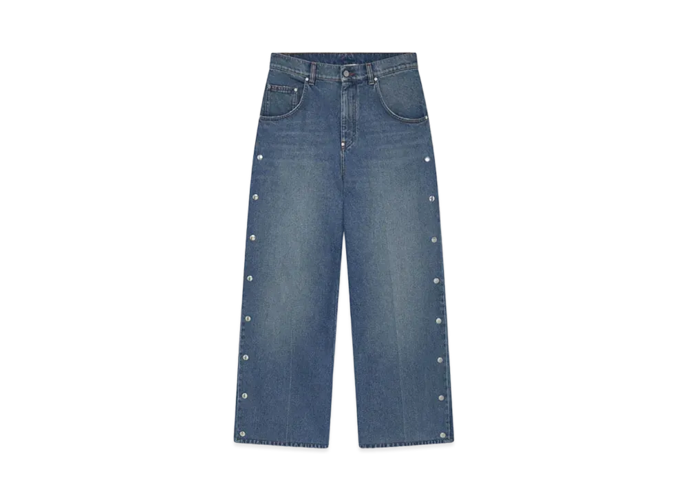 STELLA McCARTNEY Popper-Studded Bootcut Denim Jeans "Classic Wash Blue Denim"