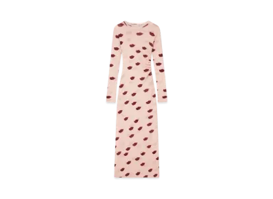 STELLA McCARTNEY Long-Sleeve Lips Print Maxi Dress "Dusty Pink/Red"