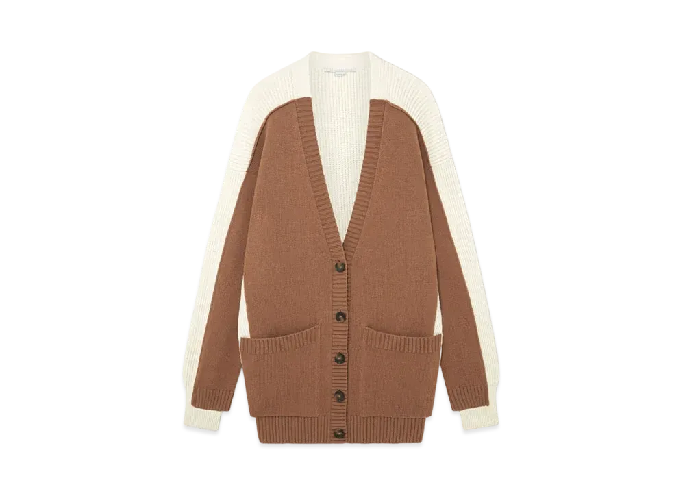STELLA McCARTNEY Hybrid Oversized V-Neck Cardigan "Light Brown/White"