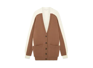 STELLA McCARTNEY Hybrid Oversized V-Neck Cardigan "Light Brown/White"