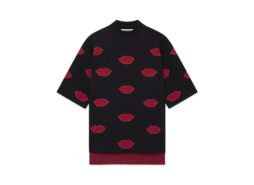 STELLA McCARTNEY Lips Graphic Knit High-Neck Top "Black/Red"