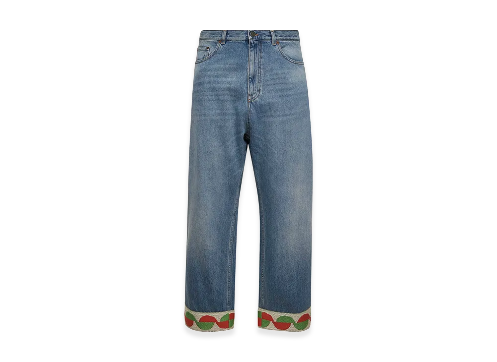 Valentino Denim Trousers With Jacquard Hem "Blue"