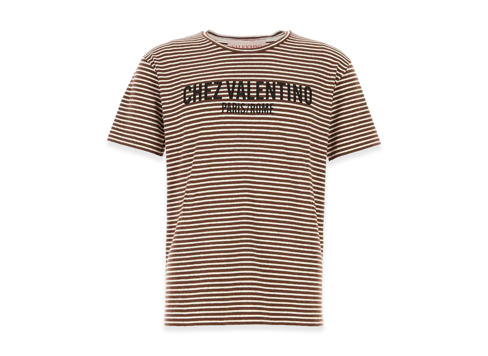 Valentino Embroidered Stretch Linen Blend T-Shirt "Stripped"