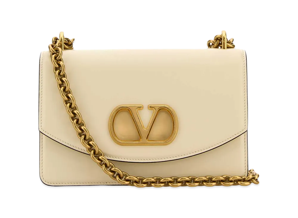 Valentino Women's Leather Vlogo Signature Shoulder Bag "Ivory/White"