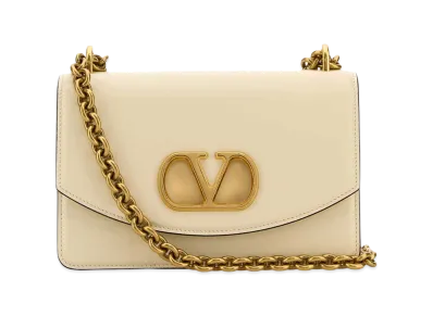 Valentino Women's Leather Vlogo Signature Shoulder Bag "Ivory/White"