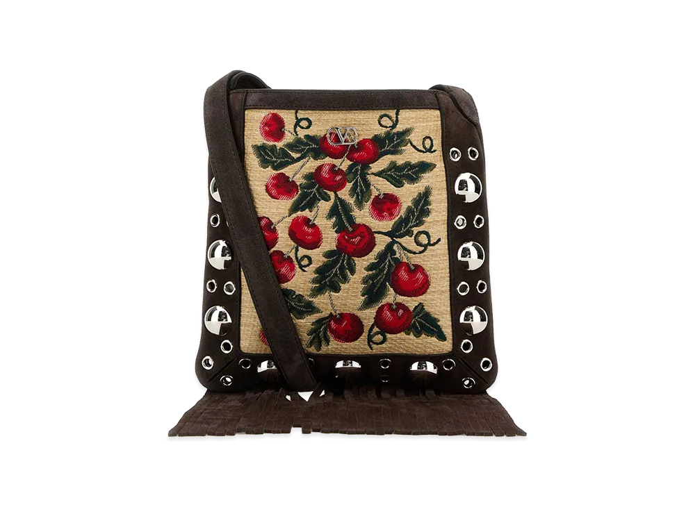 Valentino Women's Embroidered Raffia And Suede Small Nellcote Crossbody Bag "Printed"