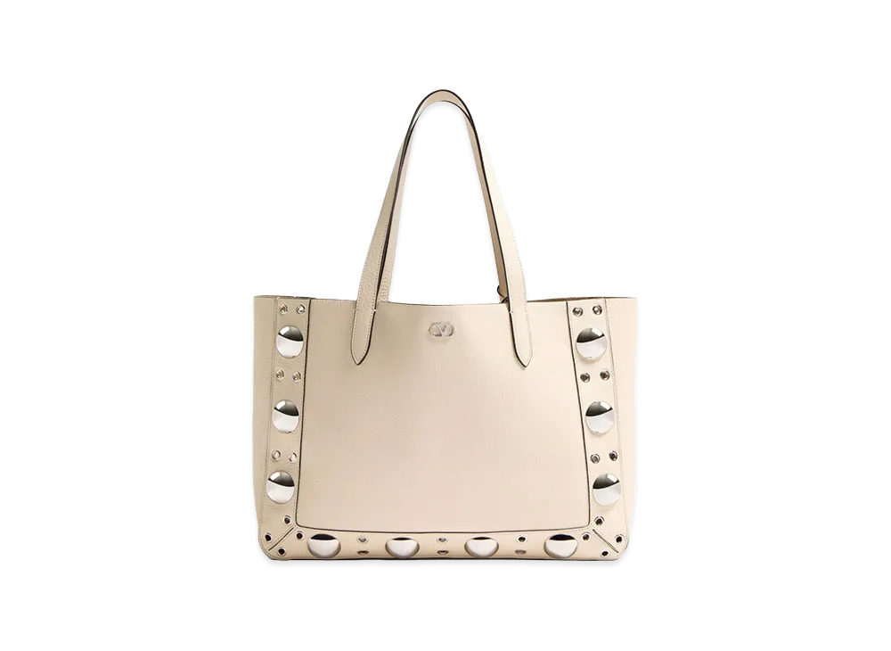 Valentino Women's Nellcte Medium Tote Bag In Grained Calfskin "White"