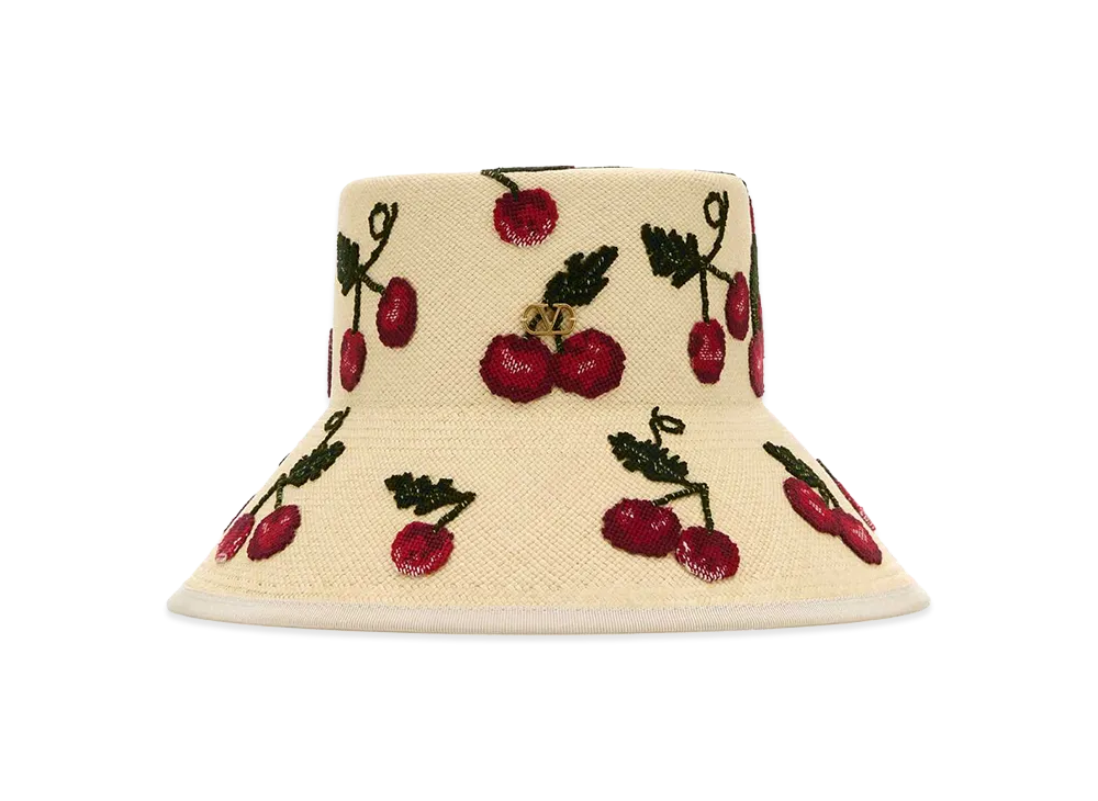 Valentino Women's Embroidered Straw Cherryfic Hat "Printed"
