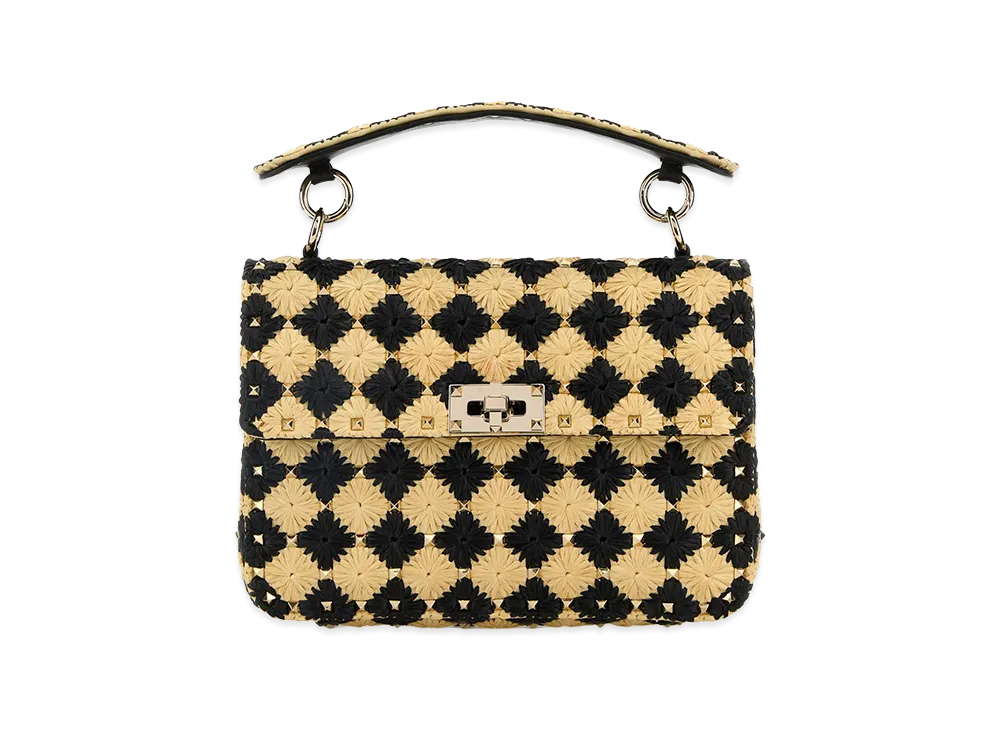 Valentino Women's Two-Tone Raffia Medium Rockstud Spike Handbag "Multicolor"