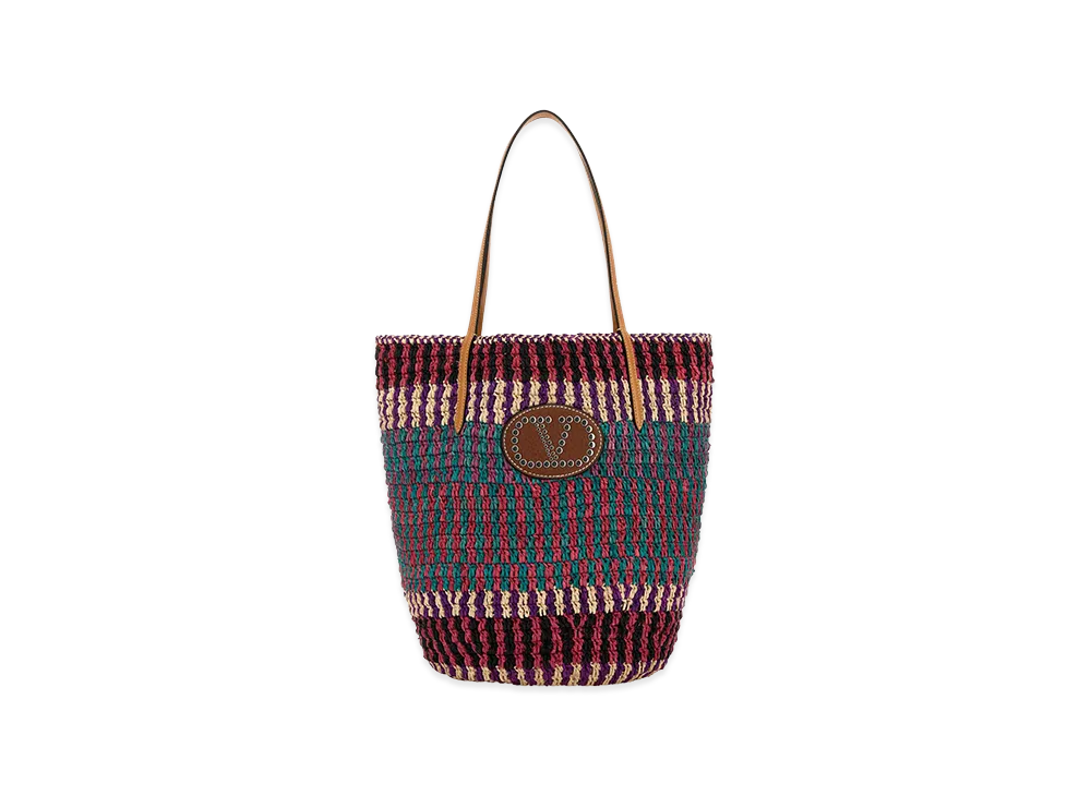 Valentino Women's Raffia Vlogo Shopping Bag "Multicolor"