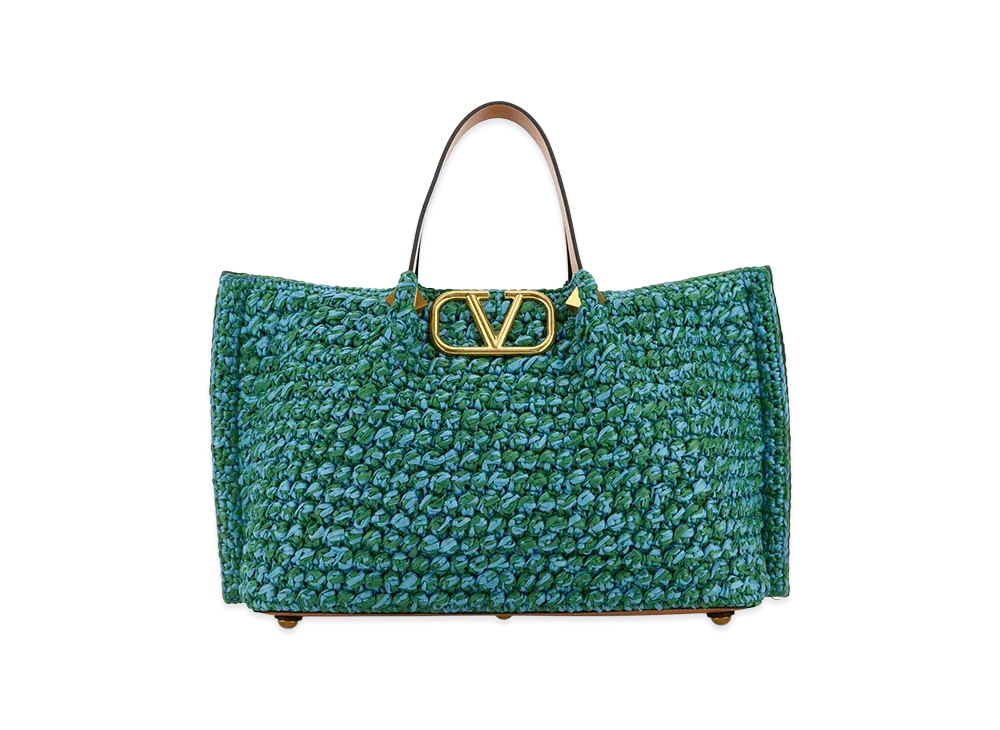 Valentino Women's Two-Tone Raffia Medium Shopping Bag "Multicolor"