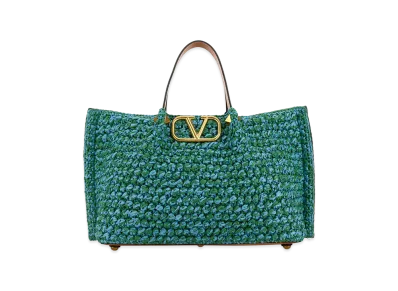 Valentino Women's Two-Tone Raffia Medium Shopping Bag "Multicolor"