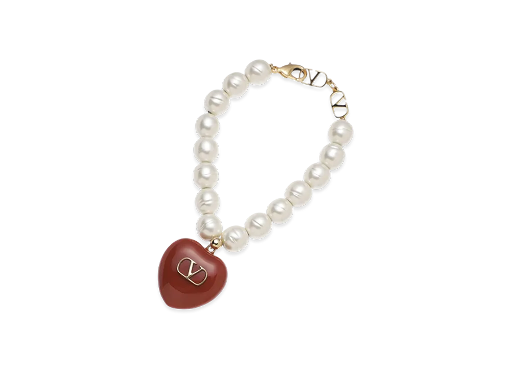 Valentino Coeur Royal Heart & Pearl Bracelet "Gold/Red/Cream"
