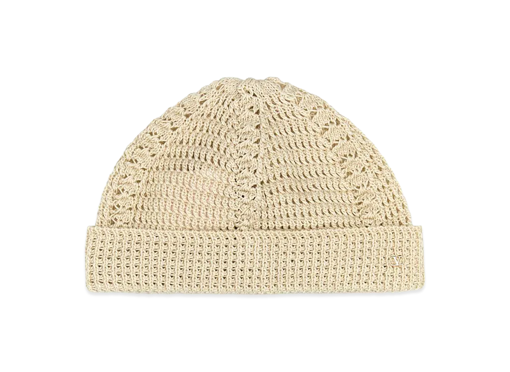 Valentino Cotton Knitted Vlogo Signature Beanie Hat "Sand/Beige"