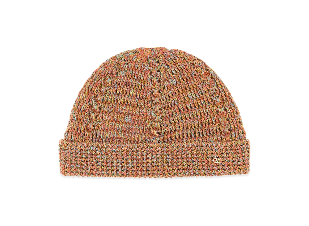 Valentino Linen Blend Knitted Vlogo Signature Beanie Hat "Multicolor"