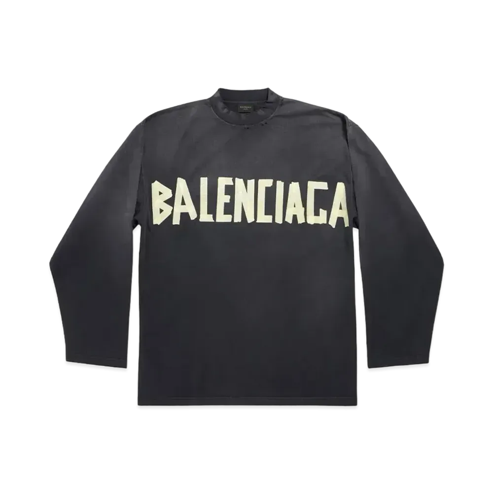 BALENCIAGA MENS Tape Type Long Sleeve T-shirt Oversized "Black"