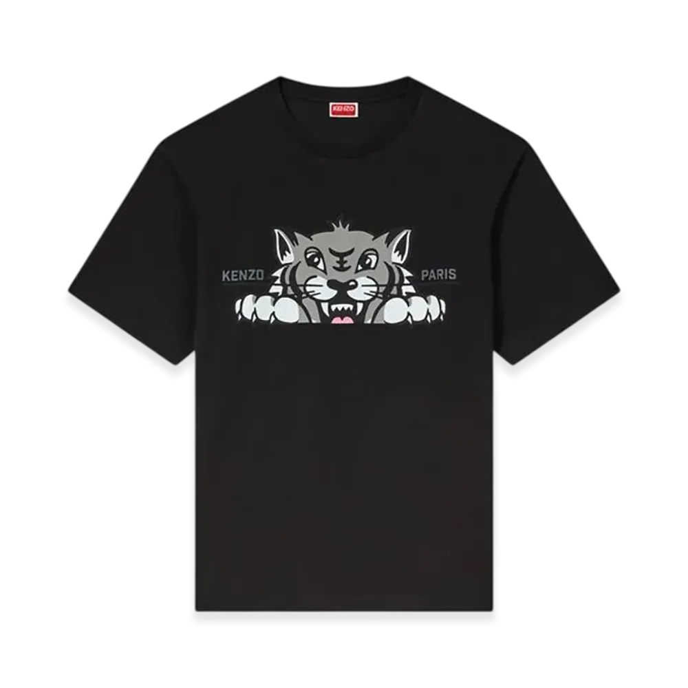 KENZO Happy Tiger Embroidered Cotton T-Shirt "Black"