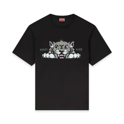 KENZO Happy Tiger Embroidered Cotton T-Shirt "Black"