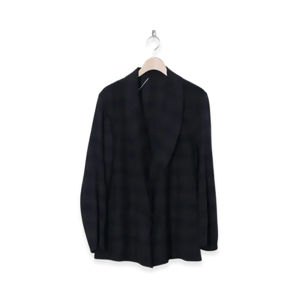 COMOLI Wool Check Shawl Collar Jacket "Navy"