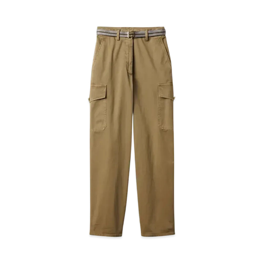 MIUMIU Women's Garment-Dyed Cotton Satin Pants "Olive"
