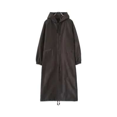 COMOLI Cotton Silk Hooded Long Coat "Brown"