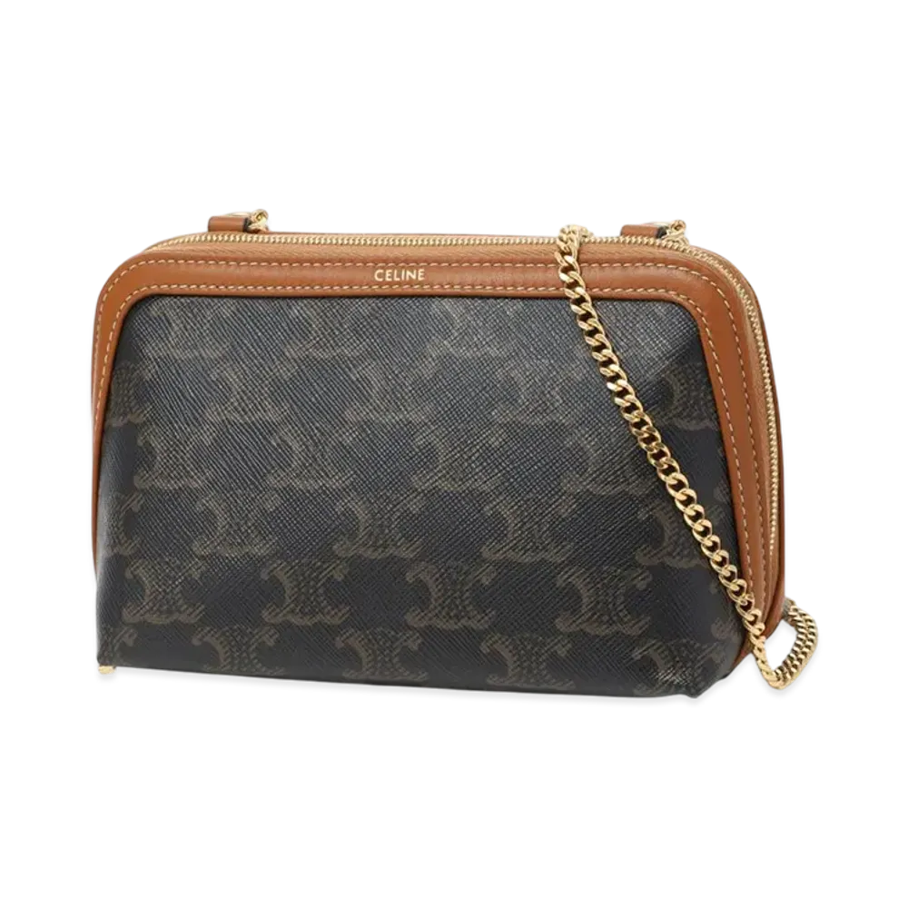 CELINE Clutch On Chain Triomphe Canvas "Tan"