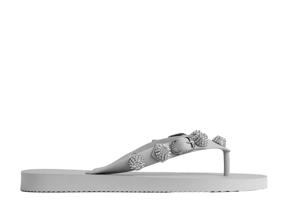 BALENCIAGA Women's Cagole Thong Sandal "Grey/Crystal"