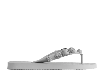 BALENCIAGA Women's Cagole Thong Sandal "Grey/Crystal"