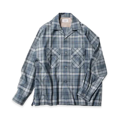 Unlikely 2P Sports Open L/S Shirts Wool Plaids "Blue Plaids"