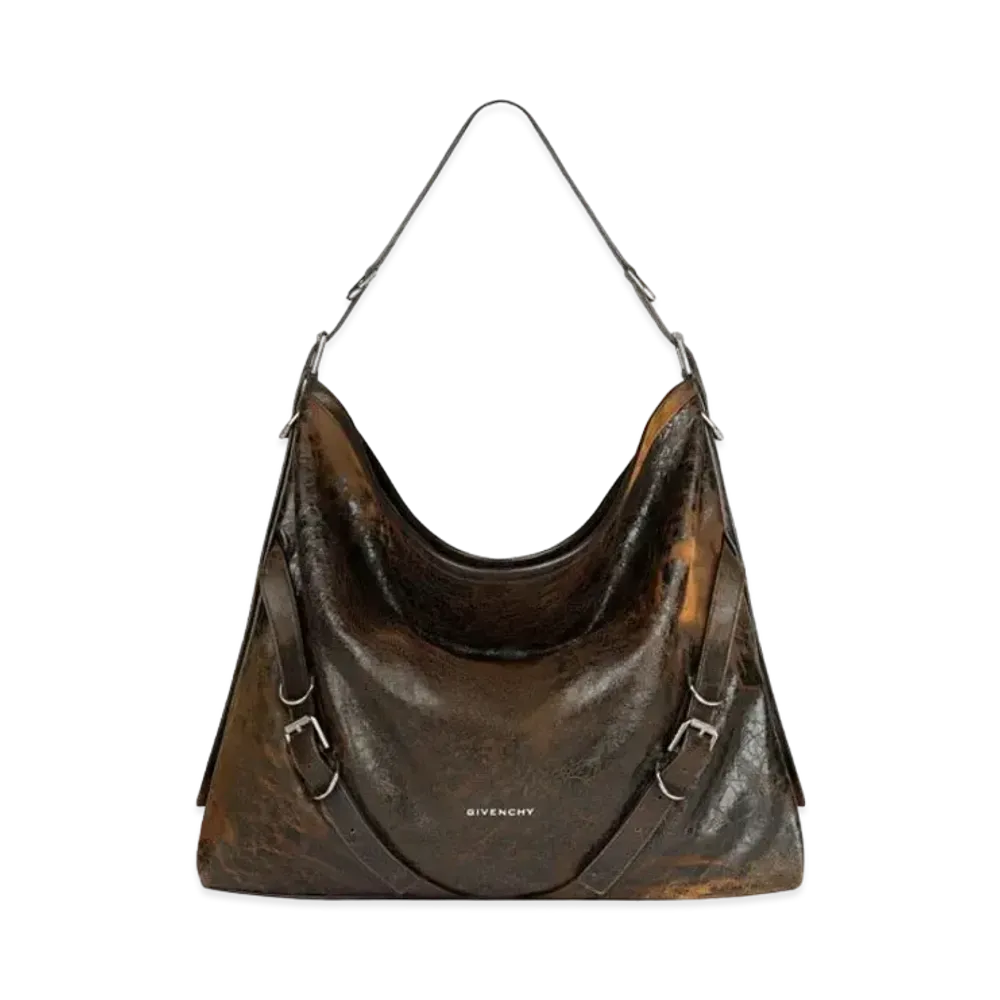 GIVENCHY Large Voyou Bag In Crackled Leather "Black/Brown Mud"