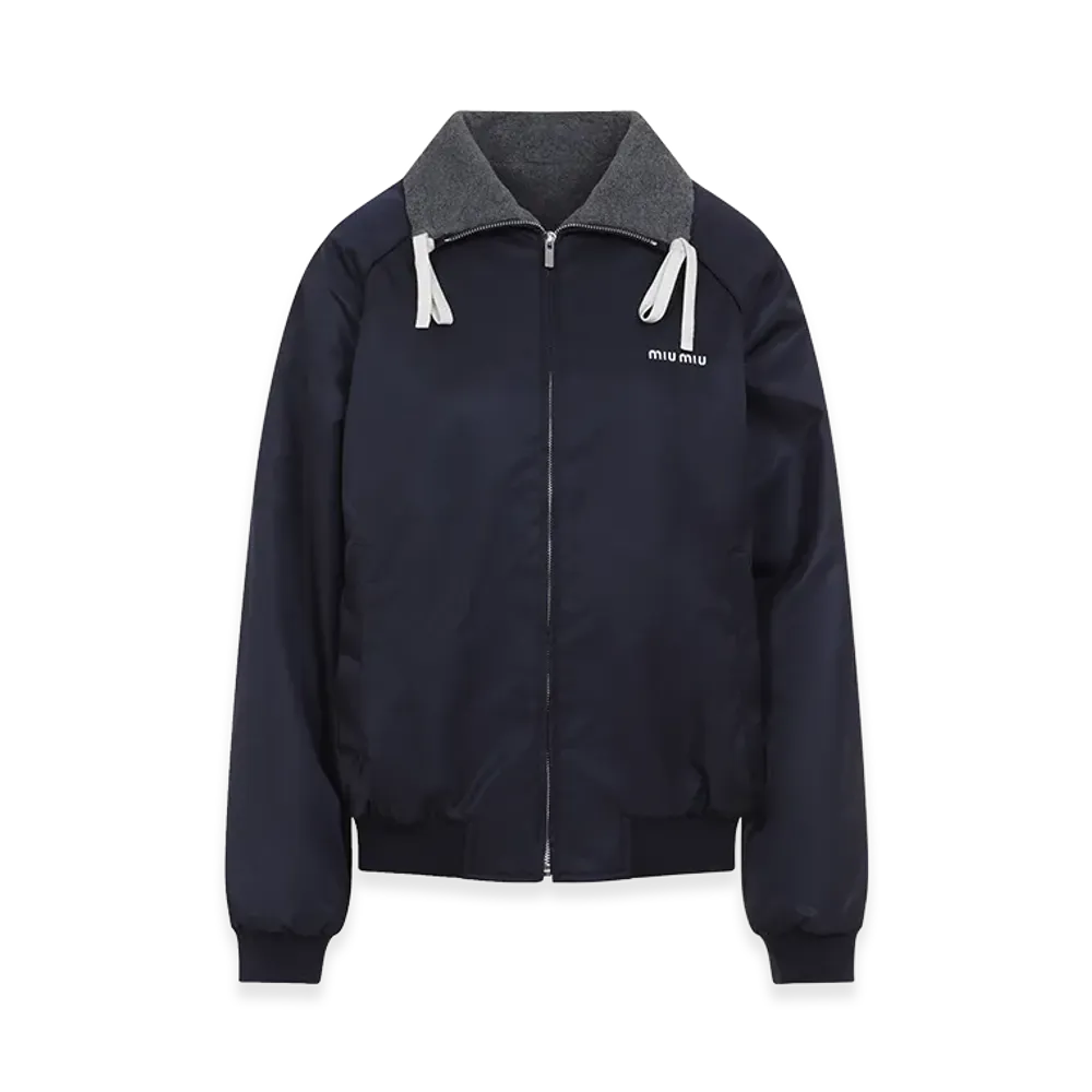 MIU MIU Women's Nylon And Pile Reversibile Bomber Jacket "Blue"