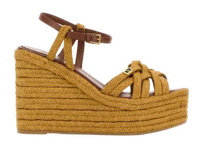 Valentino Garavani Women's Mustard Raffia Vlogo Signature Wedges "Multicoloured"