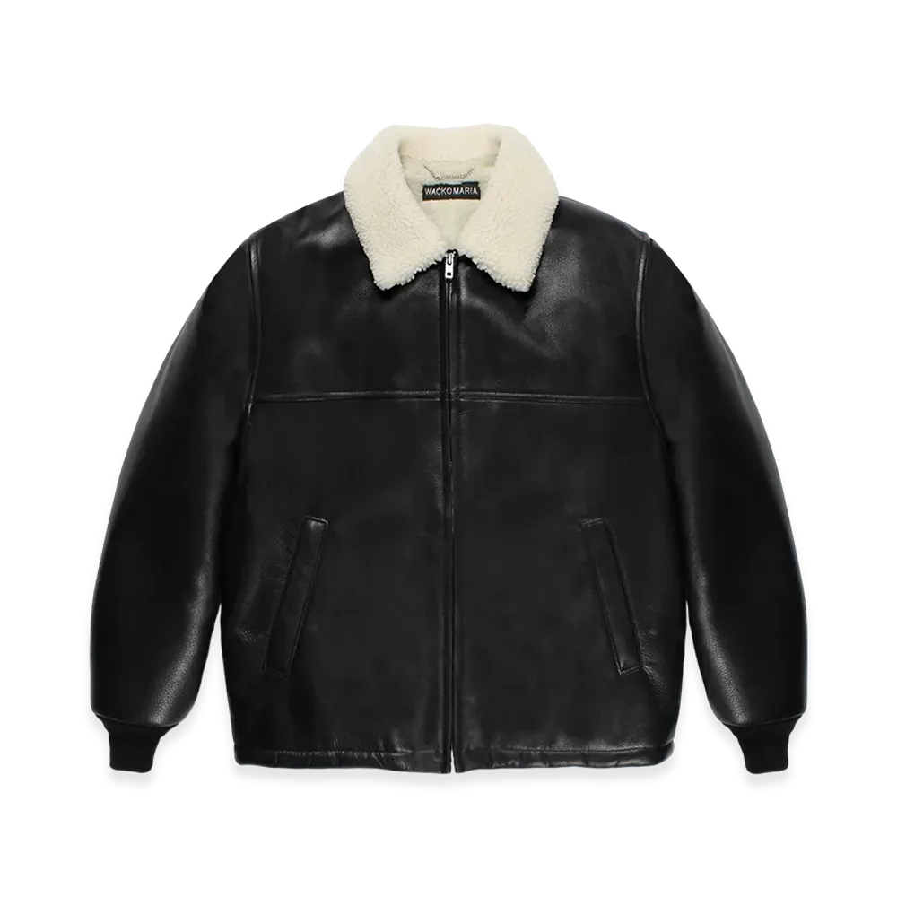 WACKO MARIA Mouton Collar Leather Boa Jacket "Black"