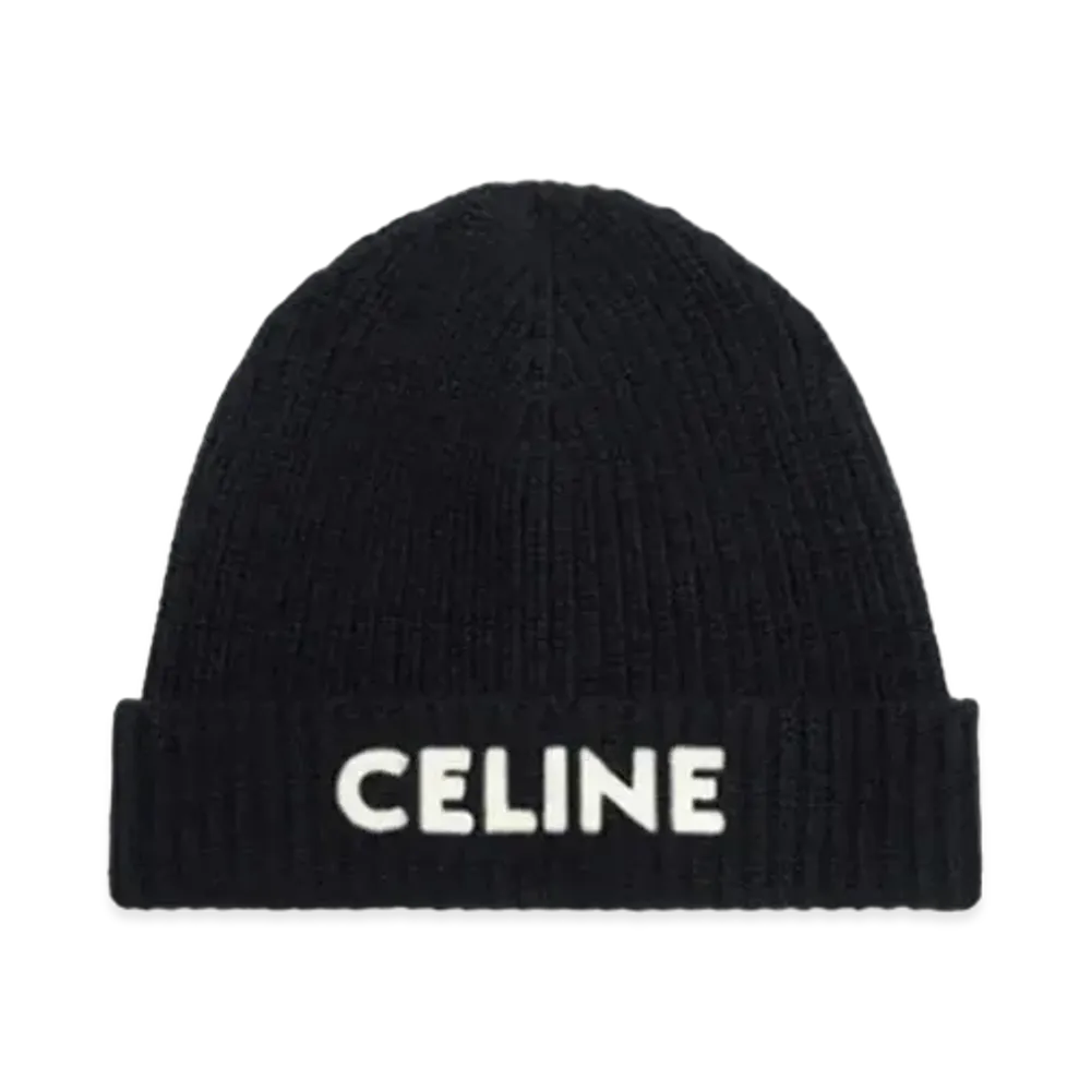 CELINE Embroidered Knit Wool Beanie "Black"
