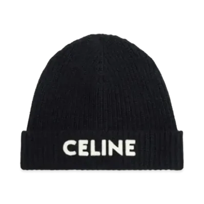 CELINE Embroidered Knit Wool Beanie "Black"