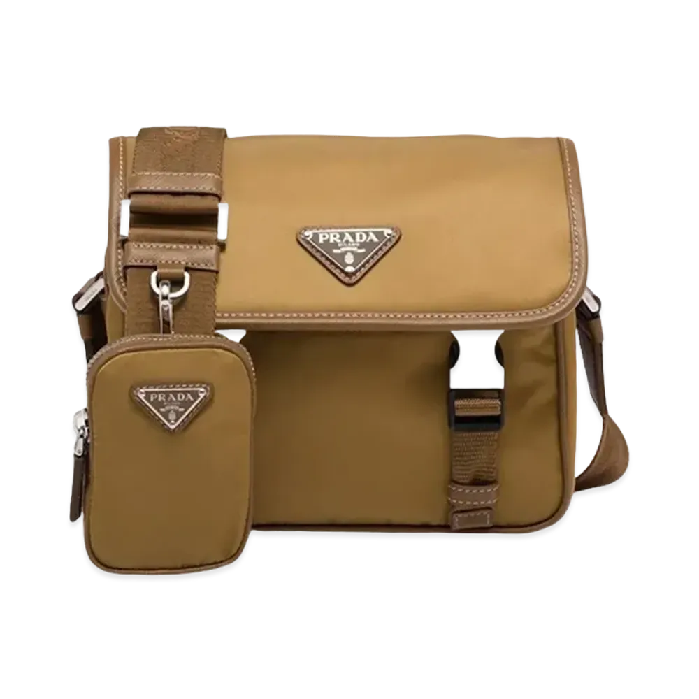 PRADA Re Nylon Saffiano Leather Shoulder Bag "Tobacco"
