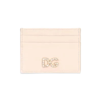 Dolce&Gabbana Credit Card Holder Dauphine Calfskin DG Rhinestone "Pink"