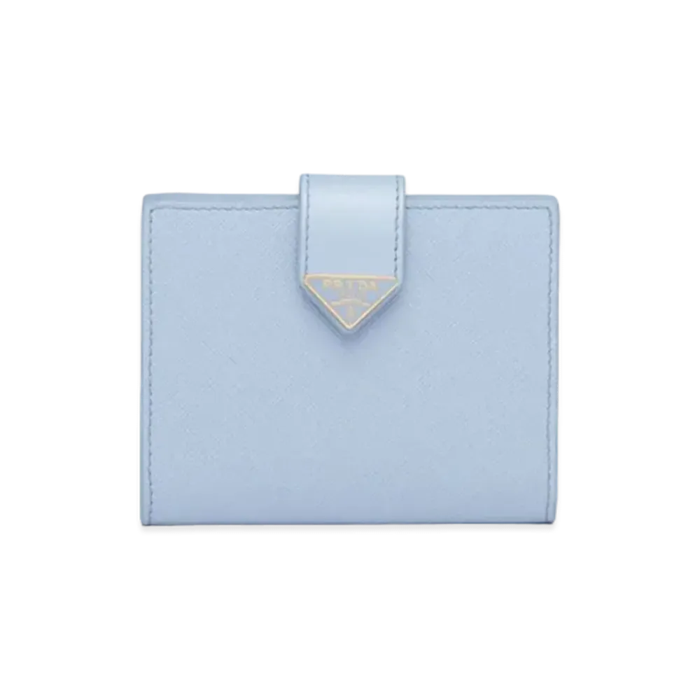 PRADA Small Saffiano and Leather Wallet "Light Blue"